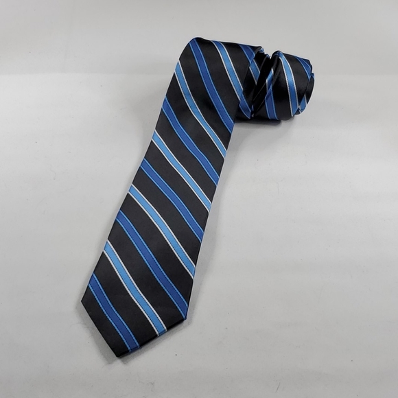 PIERRE CARDIN Blue & Black Striped Men's Tie - Picture 2 of 8